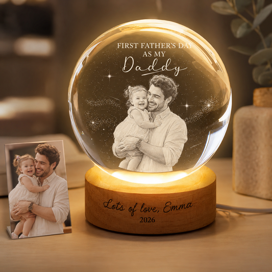 Custom Dad Crystal Ball Night Light, Personalized Photo Crystal Lamp, Father’s Day Gift For Dad THUC99