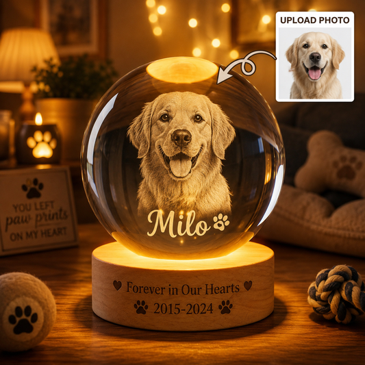 Custom Dog Night Light Crystal Ball, Personalized Pet Photo Lamp, Memorial Dog Gift THUC99