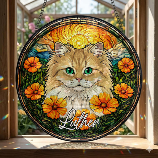 Custom Photo Cat Memorial Suncatcher – Personalized Pet Portrait Window Decor (THUC99)