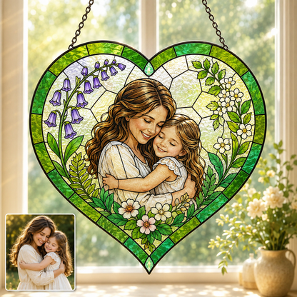 Custom Photo Mom Stained Glass Suncatcher, Personalized Memorial Window Hanging Keepsake THUC99