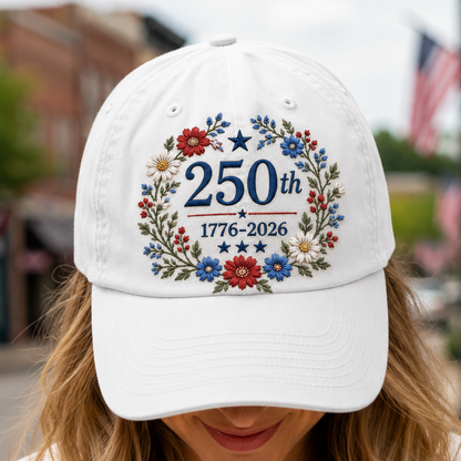 America 250th Birthday Embroidered Washed Cotton Hat Patriotic Adjustable Baseball Cap THUC99