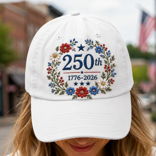America 250th Birthday Embroidered Washed Cotton Hat Patriotic Adjustable Baseball Cap THUC99