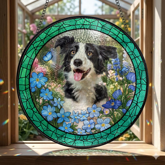 Custom Pet Photo Stained Glass Suncatcher – Personalized Dog Portrait Window Hanging (THUC99)