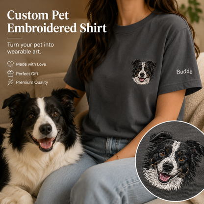 Custom Dog Face Embroidered T-Shirt, Personalized Pet Memorial Shirt, Dog Lover Gift THUC99