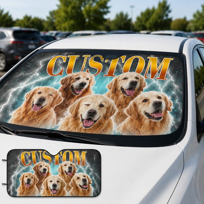 Custom Photo Pet Windshield Sunshade, Personalized Dog Car Sun Shade, Unique Auto Accessories Gift THUC99