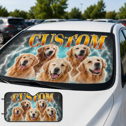 Custom Photo Pet Windshield Sunshade, Personalized Dog Car Sun Shade, Unique Auto Accessories Gift THUC99