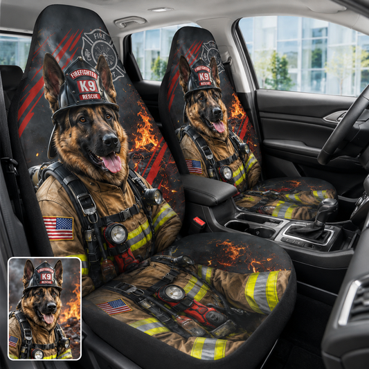Custom Photo Dog Car Firefighter Seat Cover, Fireman Car Interior Gift For Dog Lovers THUC99