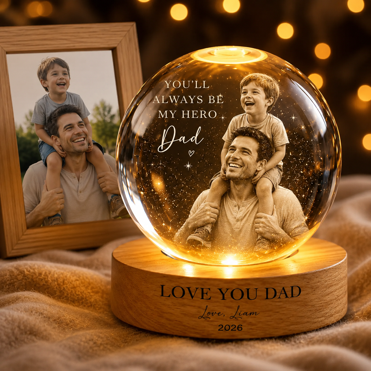 Custom Photo Dad Crystal Night Light, Personalized Photo Keepsake Lamp For Father THUC99