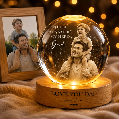 Custom Photo Dad Crystal Night Light, Personalized Photo Keepsake Lamp For Father THUC99