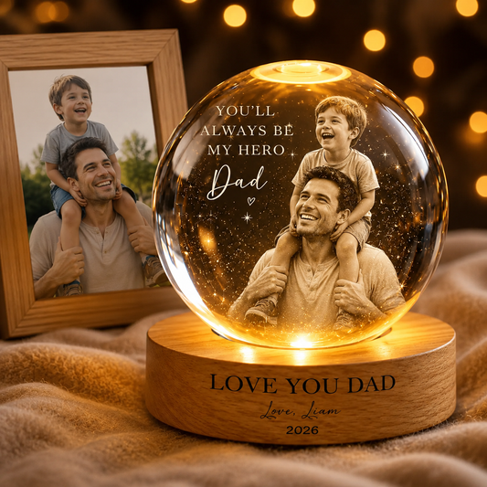 Custom Photo Dad Crystal Night Light, Personalized Photo Keepsake Lamp For Father THUC99