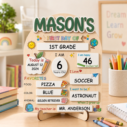 Personalized School Sign for Kids, First Day of School Keepsake Board THUC99