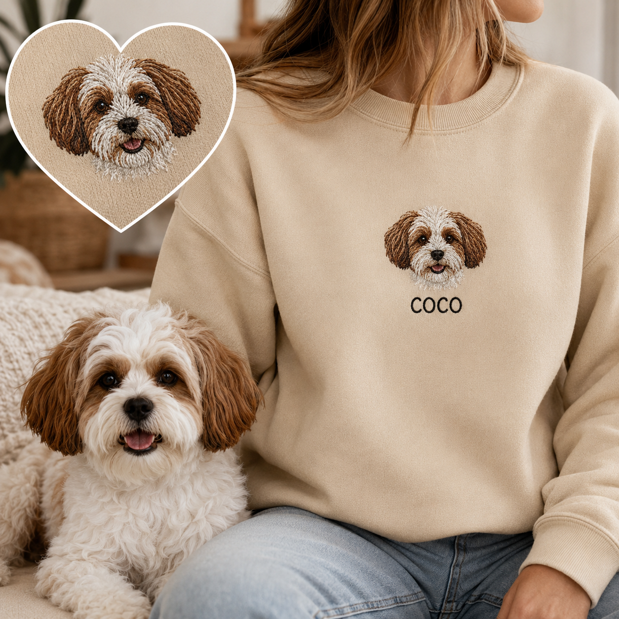 Personalized Dog Portrait Sweatshirt, Custom Pet Photo Embroidered Hoodie THUC99
