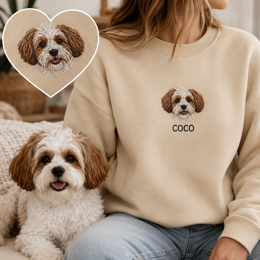 Personalized Dog Portrait Sweatshirt, Custom Pet Photo Embroidered Hoodie THUC99