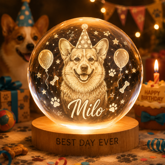 Personalized Dog Memorial Crystal Lamp, Custom Pet Photo Ball Night Light, Loss of Dog Gift THUC99