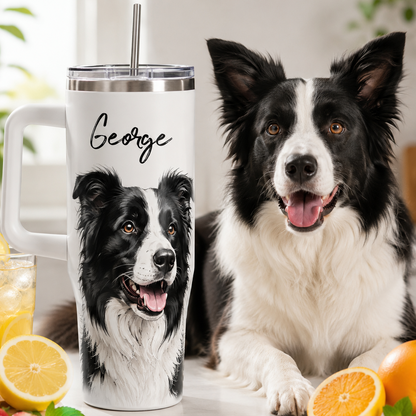 Custom Pet Picture 40oz Tumbler – Personalized Dog Lover Cup with Handle and Straw THUC99