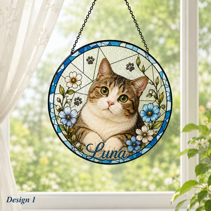 Custom Photo Pet Cat Glass Suncatcher Decor – Personalized Cat Lover Gift for Her THUC99