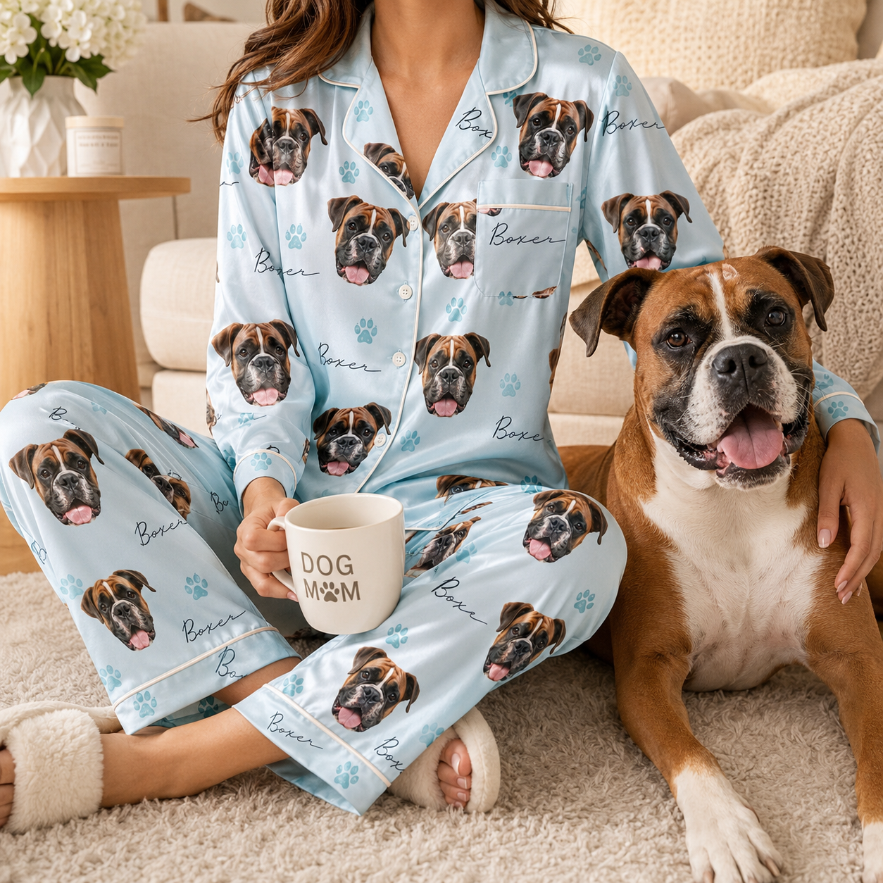 Custom Dog Image Satin Nightwear Set Personalized Pet Lover Sleepwear Gift THUC99