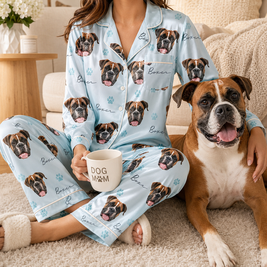 Custom Dog Image Satin Nightwear Set Personalized Pet Lover Sleepwear Gift THUC99