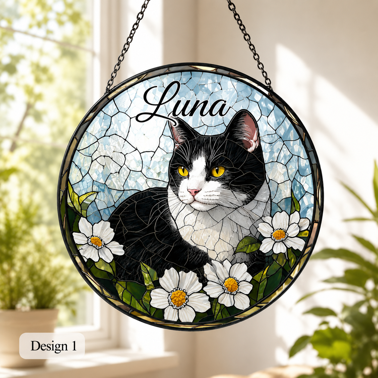Personalized Cat Stained Glass Suncatcher – Custom Pet Photo Window Decor For Cat Lover THUC99