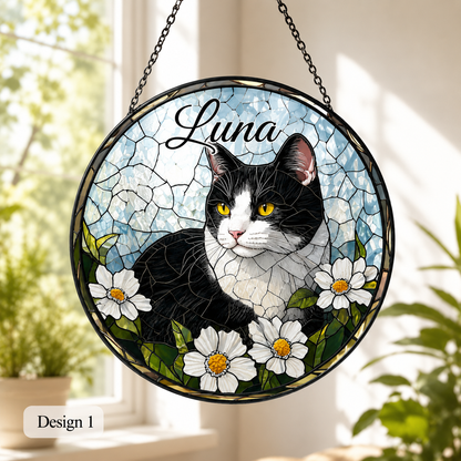 Personalized Cat Stained Glass Suncatcher – Custom Pet Photo Window Decor For Cat Lover THUC99