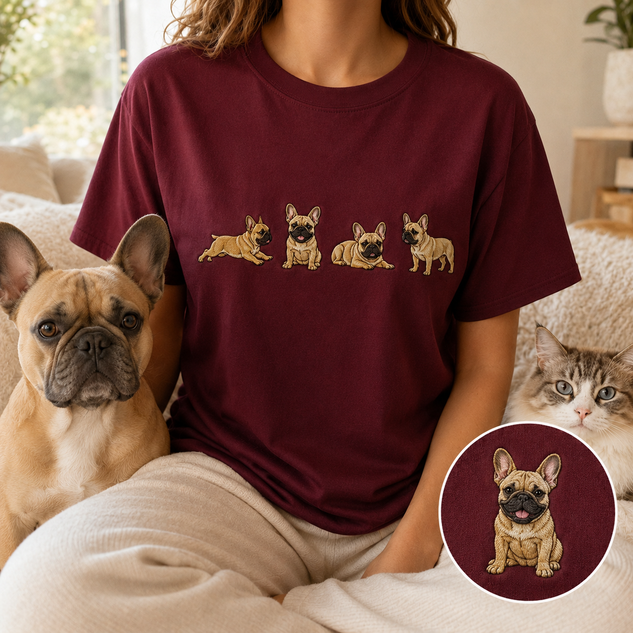 Custom Dog Embroidered Unisex Shirt, Personalized Pet Photo Tee, Dog Mom Dad Gift THUC99