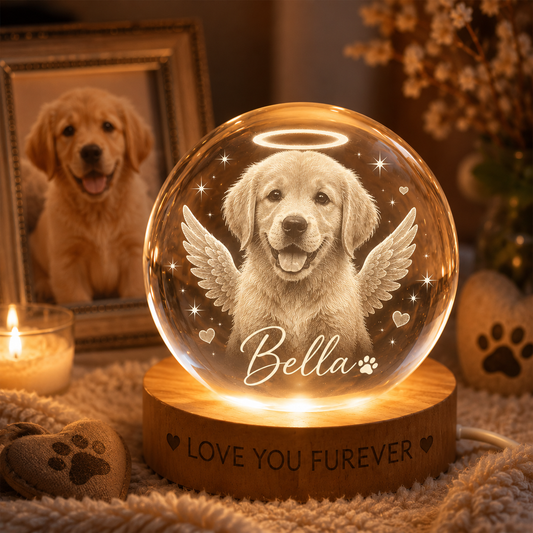 Custom Dog Crystal Ball Night Light, Personalized Pet Photo Crystal Lamp, Memorial Dog Gift THUC99