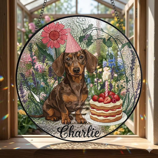 Custom Pet Birthday Suncatcher – Custom Photo Dog Portrait Window Hanging Decor (THUC99)