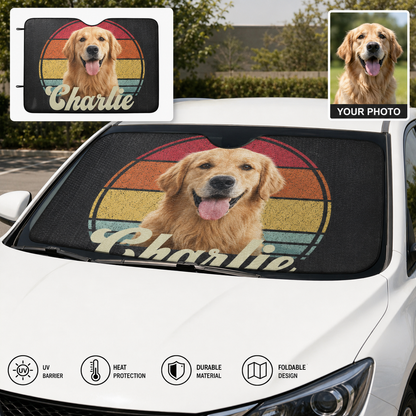 Custom Dog Face Car Sun Shade, Personalized Pet Photo Windshield Cover, Foldable Auto Sunshade THUC99