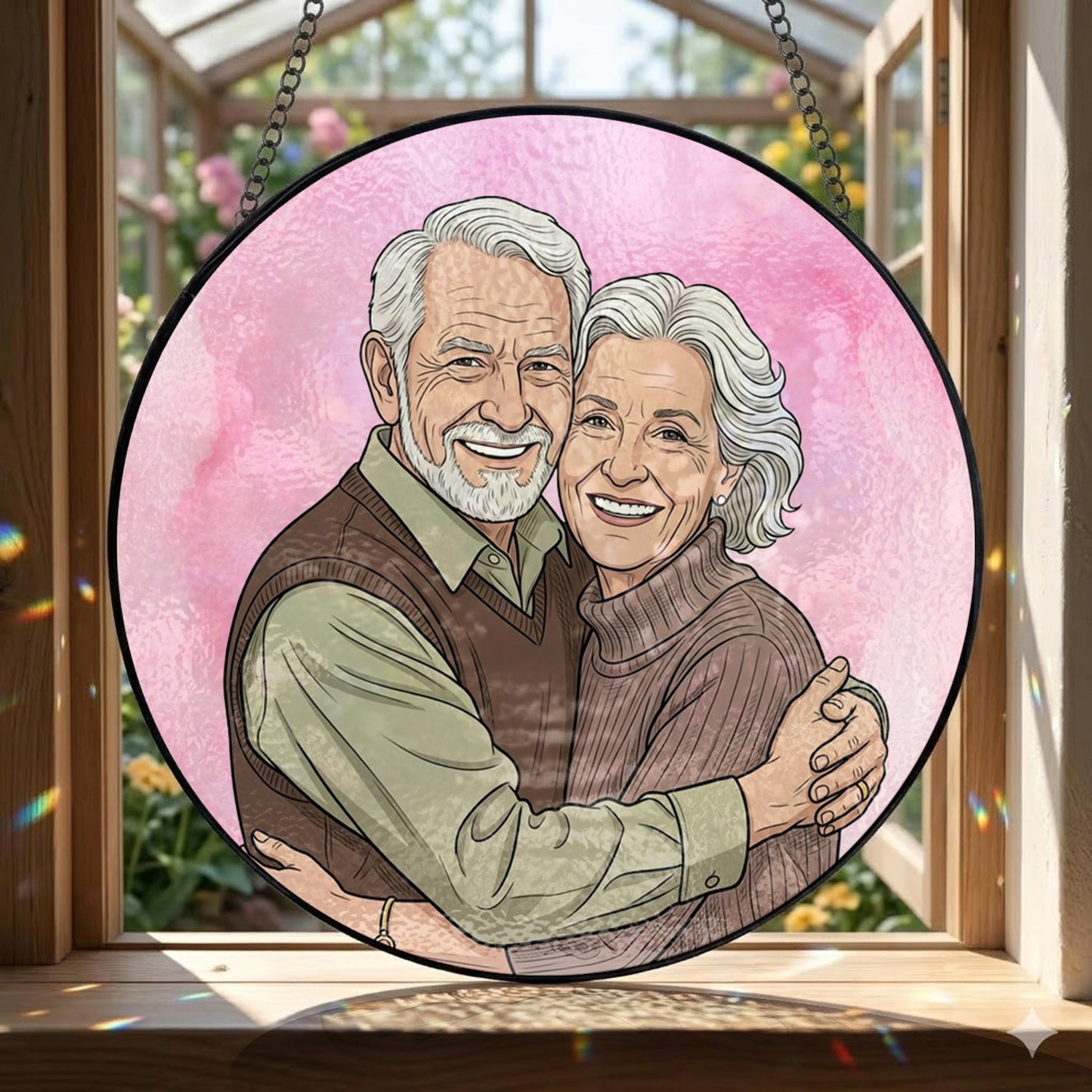 Custom Photo Grandma & Grandpa Glass Suncatcher – Custom Portrait Window Decor, Mom Gift THUC99