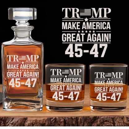 Trump Make American Great Again Decanter & Whiskey Glass Set | Engraved 45-47th President Trump Whiskey Glass EO05