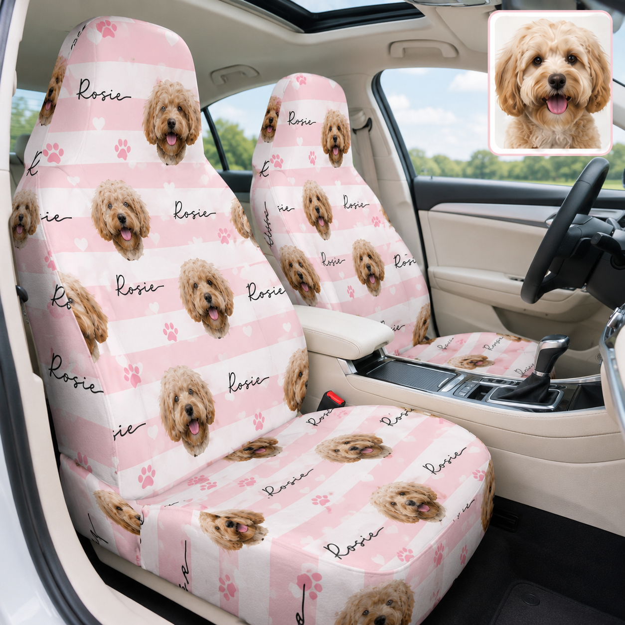 Custom Pet Face Car Seat Cover, Personalized Dog Portrait Auto Seat Cover, Pet Lover Gift THUC99