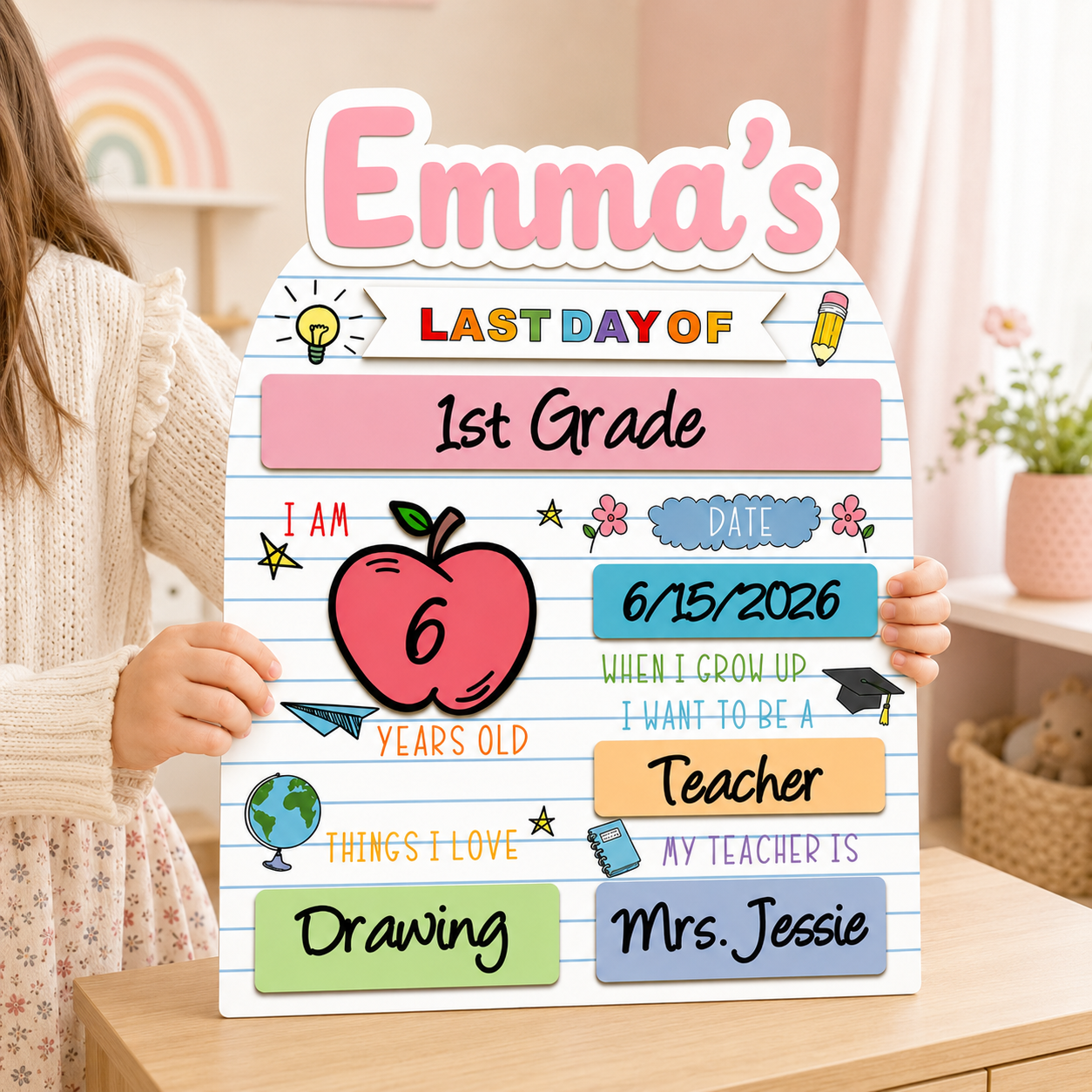 Personalized Kids School Board, Custom First Day of School Sign THUC99