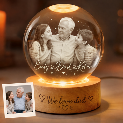 Custom Dad Crystal Night Light, Personalized Family Photo Grandpa Crystal Ball Gift THUC99
