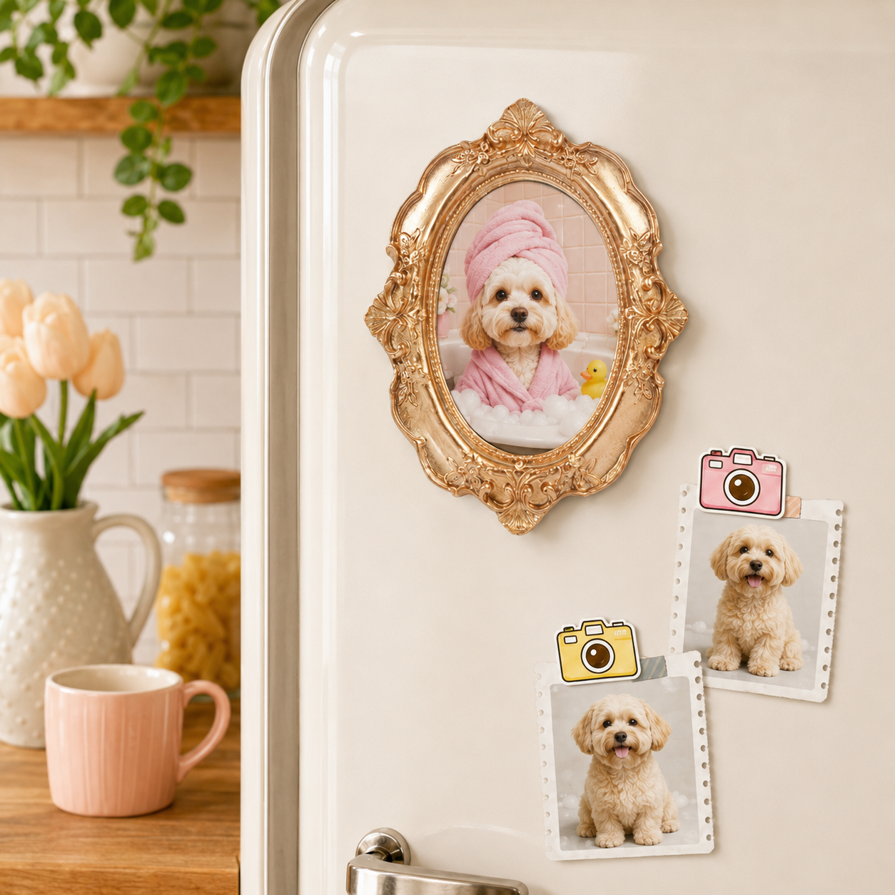 Custom Dog Vintage Photo Frame Magnet, Personalized Pet Portrait Dog Lover Gift THUC99