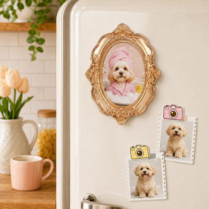 Custom Dog Vintage Photo Frame Magnet, Personalized Pet Portrait Dog Lover Gift THUC99