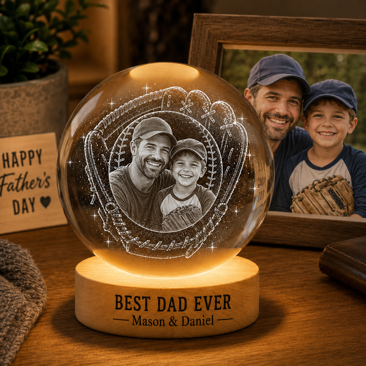 Personalized Dad  Crystal Ball Lamp, Custom Photo Night Light Gift From Kids THUC99