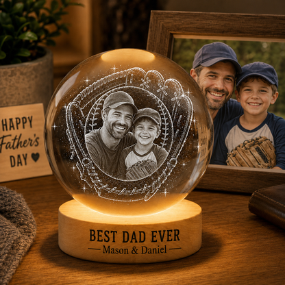 Personalized Dad  Crystal Ball Lamp, Custom Photo Night Light Gift From Kids THUC99