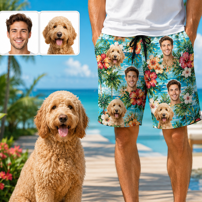 Custom Pet Portrait Beach Shorts Personalized Dog Lover Swim Trunks Gift THUC99