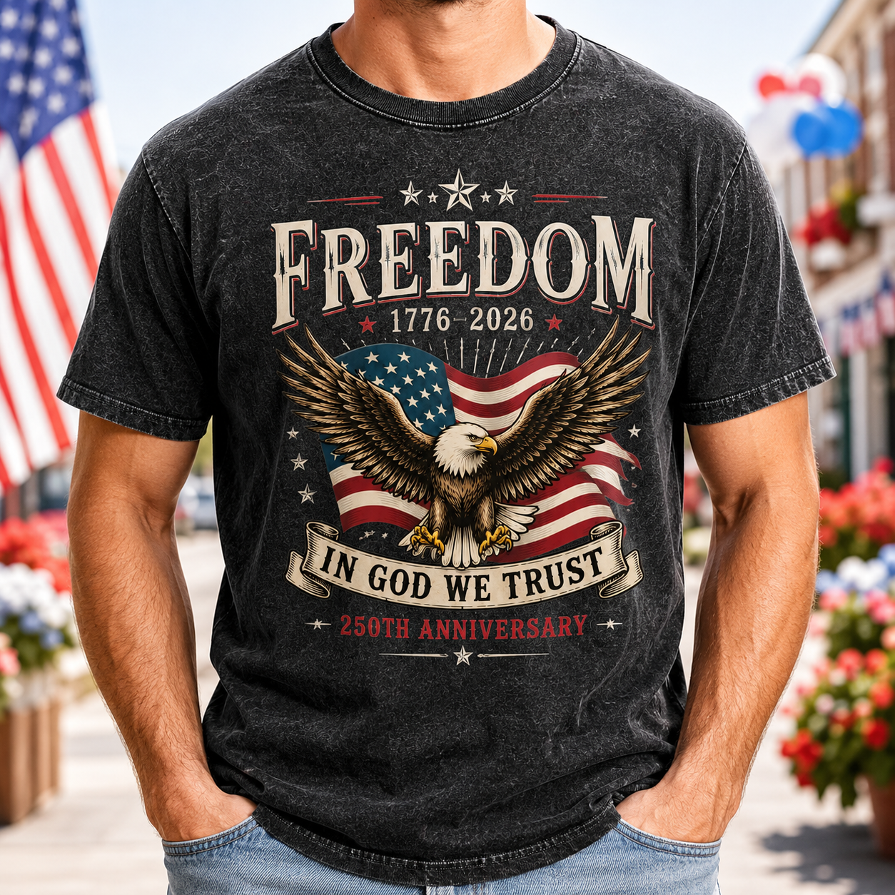 America 250th Anniversary T-Shirt Vintage Patriotic Wash T-shirt THUC99