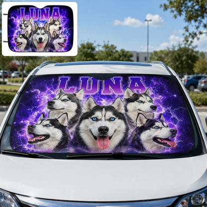 Personalized Dog Car Window Sunshade, Custom Photo Pet Windshield Cover, Car Accessories for Dog Lovers THUC99