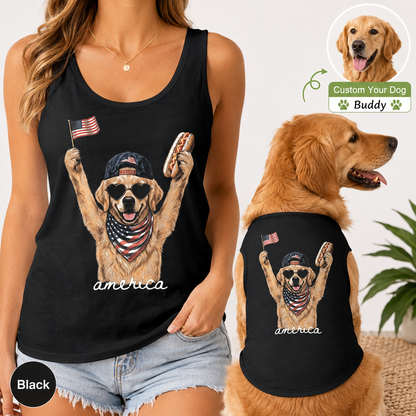 Personalized Women’s and Pet Tank Top Set, Custom Dog Photo Matching Summer Shirt THUC99
