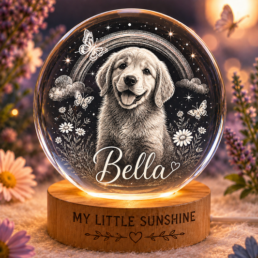 Personalized Pet Photo Crystal Ball Lamp, Custom Dog Night Light, Memorial Pet Gift THUC99