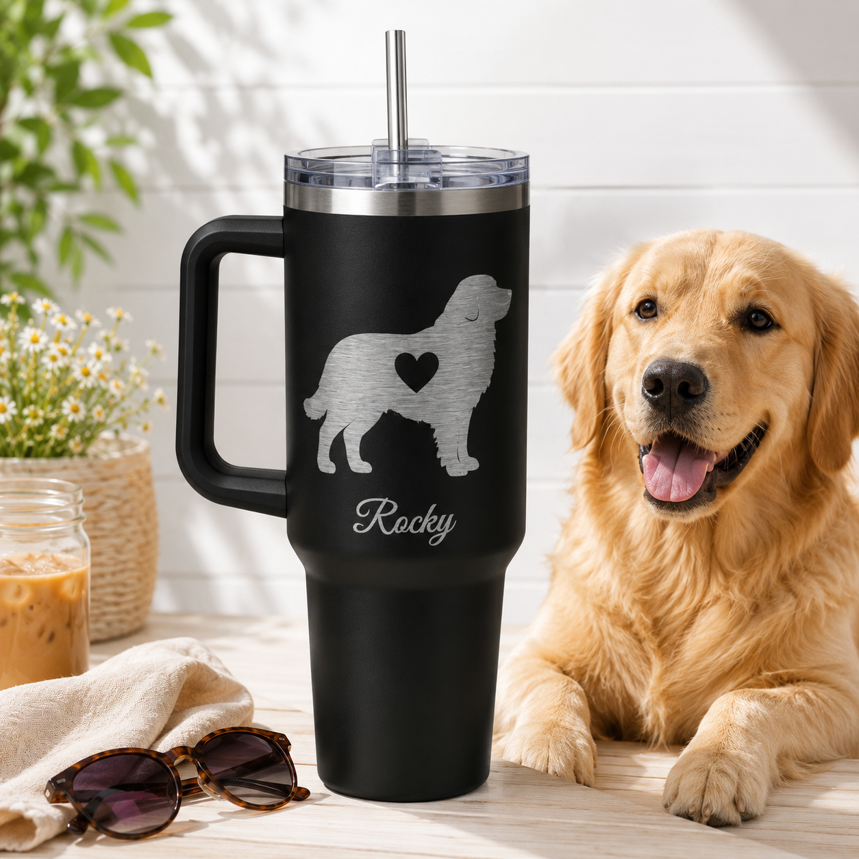 Personalized Dog Photo Travel Tumbler 40oz – Custom Pet Gift for Dog Lovers and Pet Parents THUC99