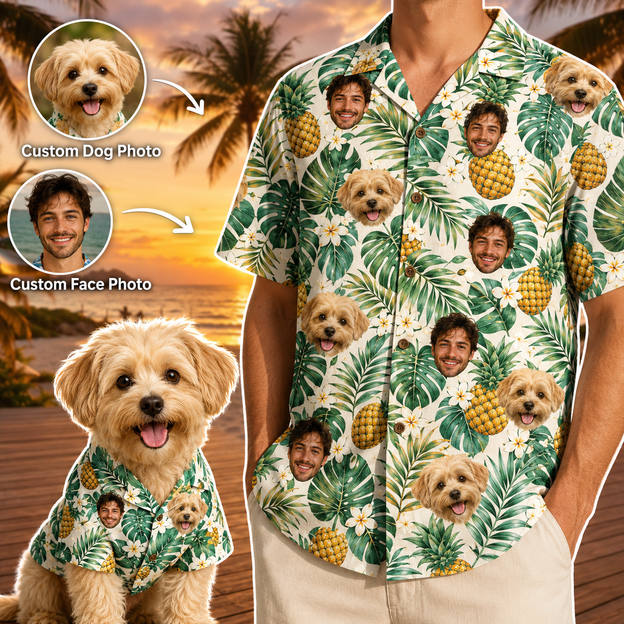 Personalized Dog Hawaiian Shirt, Custom Pet Photo Beach Shirt, Tropical Dog Lover Gift THUC99
