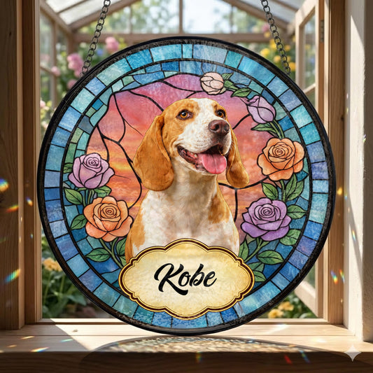 Personalized Dog Name Stained Glass Suncatcher – Custom Pet Window Hanging Gift (THUC99)