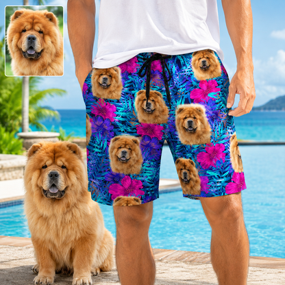 Personalized Custom Dog Picture Beach Shorts Summer Swim Trunks for Men THUC99