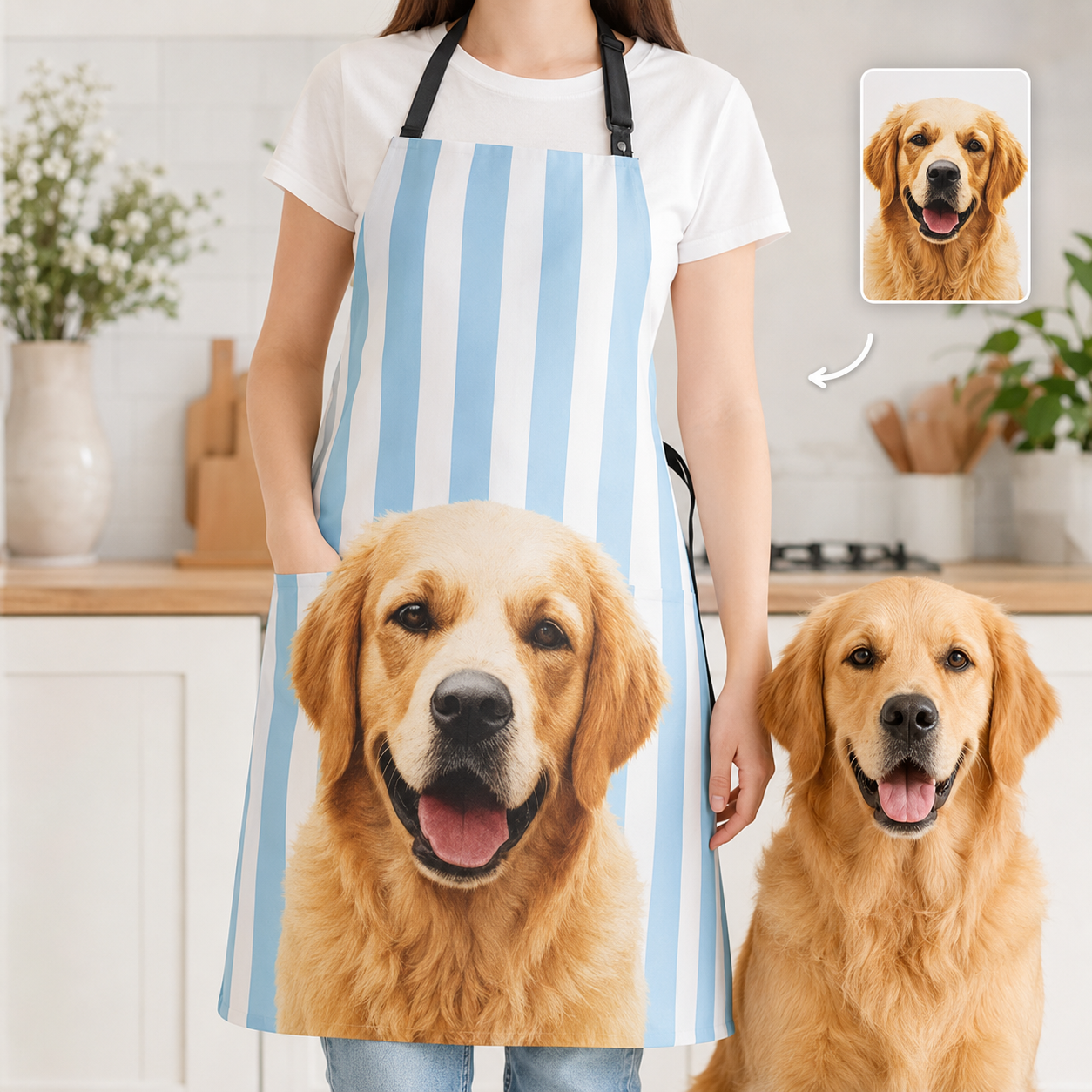 Custom Dog Photo Apron for Women and Men, Personalized Pet Parent Kitchen Apron Gift for Cooking and Grilling THUC99