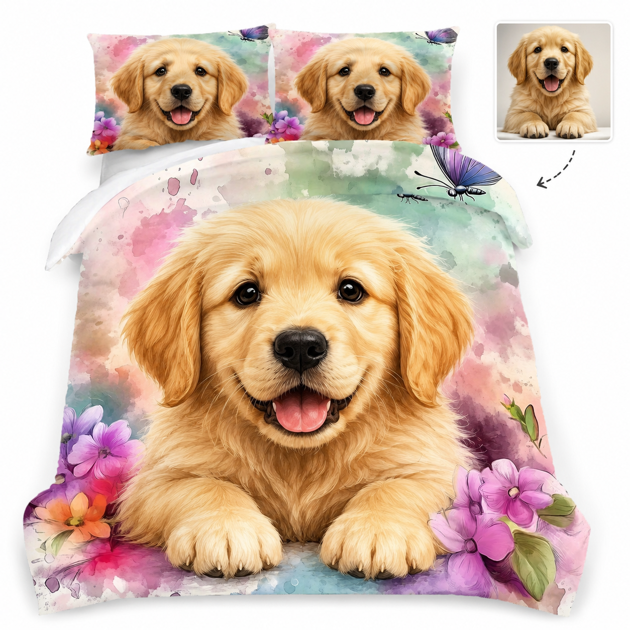 Personalized Pet Bedding Set, Custom Dog Photo Sheet Or Duvet Cover THUC99
