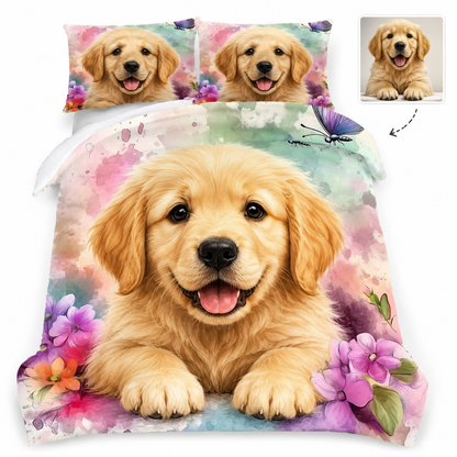 Personalized Pet Bedding Set, Custom Dog Photo Sheet Or Duvet Cover THUC99