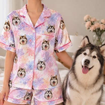 Personalized Pet Face Satin Pajamas Set Custom Dog Photo Gift for Her THUC99